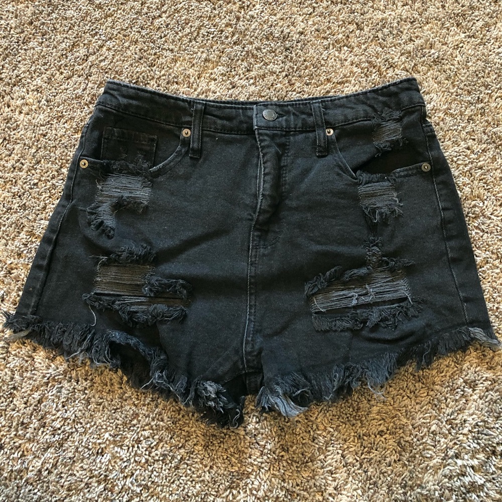 Black High Waisted Mom Jean Shorts